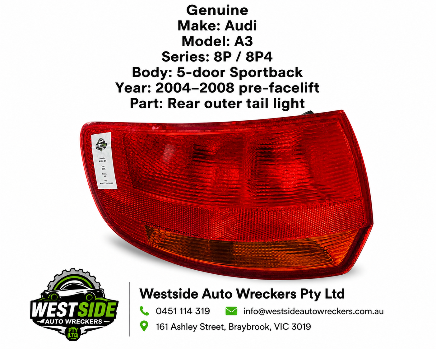Audi A3 8P Sportback 2004–2008 Rear Tail Light Left (LH)